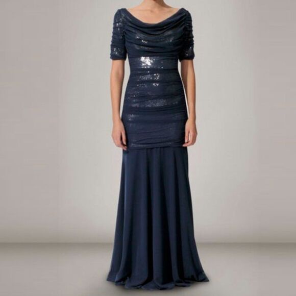 TADASHI SHOJI Gown/Dress, 10, Navy Blue Mesh/Sequins underneath, Cowl neck, SS - Picture 14 of 14